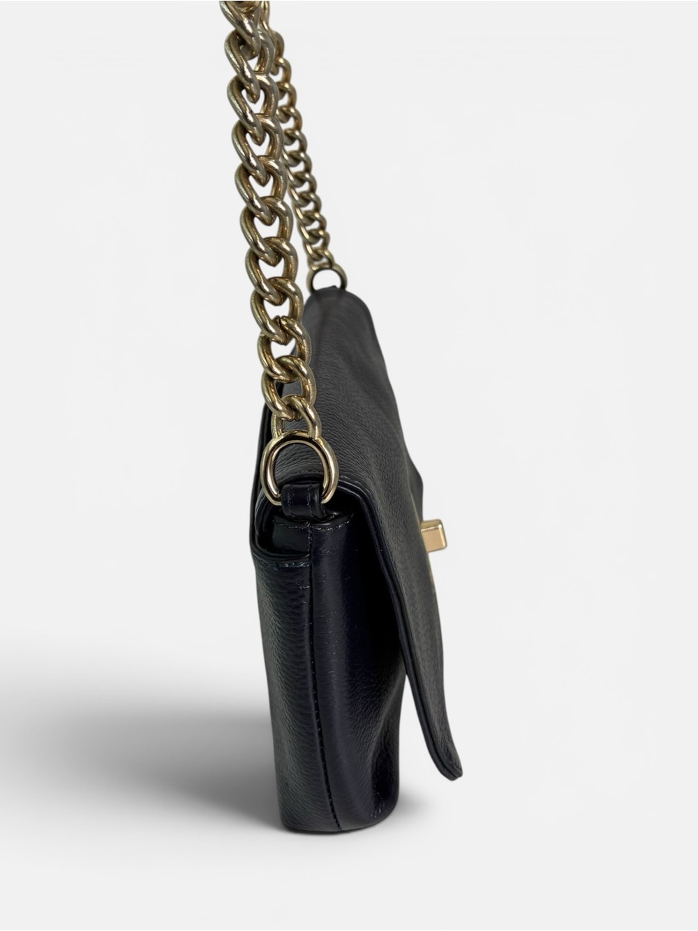 Coach Dark Navy Pebbled Leather Turnlock Chain Shoulder Bag Gold Hardware - Picture 4 of 9